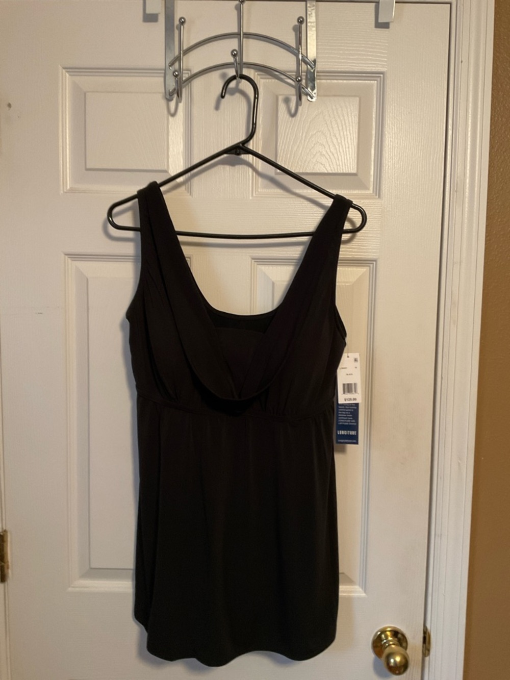 LONGITUDE Swim Dress Black Long Torso Cowl Neck Swimwear Size 16 NWT
